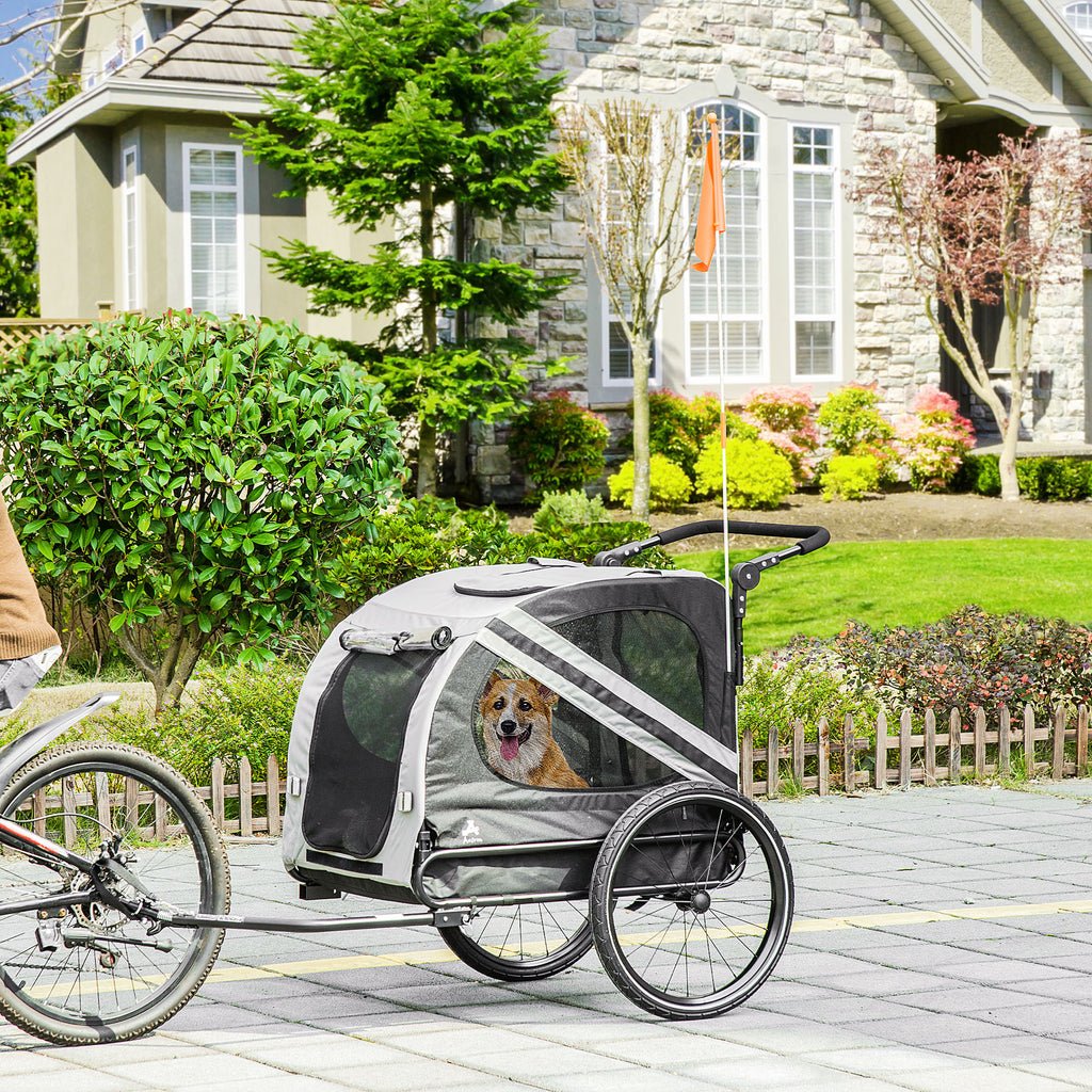 2-in-1 dog bike trailer and pet stroller with safety flag