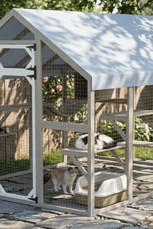 Walk-in outdoor catio cat enclosure with waterproof roof