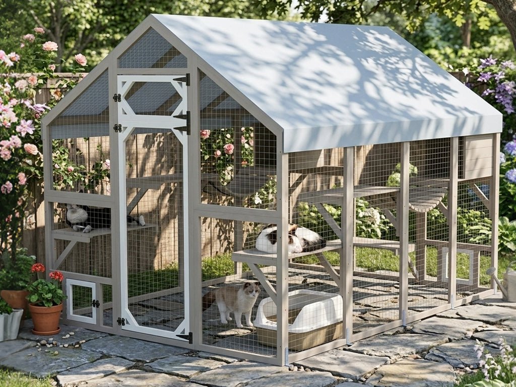 Walk-in outdoor catio cat enclosure with waterproof roof