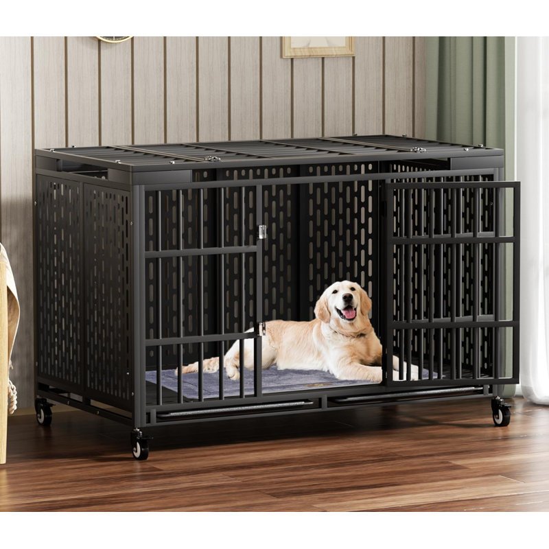 XXL Heavy-Duty Metal Dog Crate with Lockable Wheels - Image 2