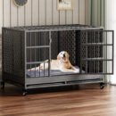 XXL heavy-duty square-tube metal dog crate with lockable wheels