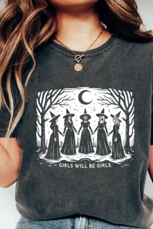 Halloween Witch T-Shirt, Retro Feminist Graphic Cotton Tee