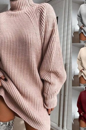 Solid Turtleneck Long Sweater Dress, Women's Winter Warm Wear