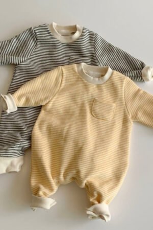 Striped Baby Jumpsuit, Warm Cotton Outfit for Boys & Girls