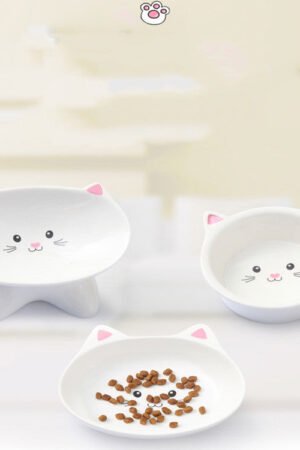 Raised Cat Face Bowl, Elevated Ceramic Pet Feeder for Cats & Dogs