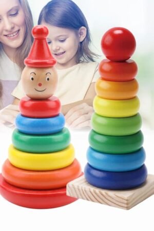 Wooden Rainbow Stacking Tower, Tumbler Ring Toy for Baby Learning