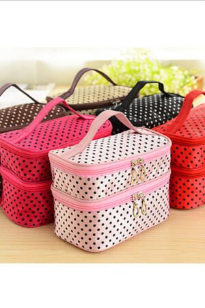 Large Capacity Double-Layer Cosmetic Bag, Wave Dot Wash Bag