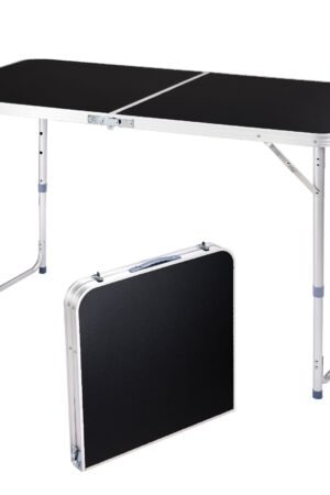 4ft Black Outdoor Folding Table Aluminum Alloy Rectangular 50kg Two Fold Tabletop