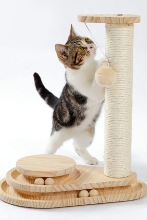3-Tier Cat Scratching Post with Self Groomer, Perch & Interactive Toys