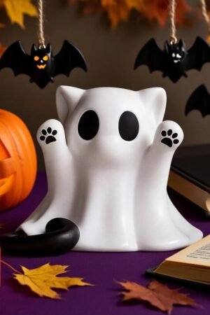 Cute Halloween Ghost Figurine, Spooky Resin Statue Decor