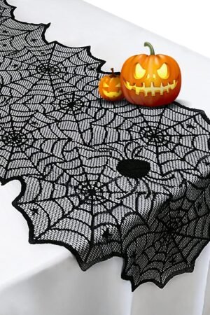 Black Lace Spider Web Halloween Table Runner 18x72"