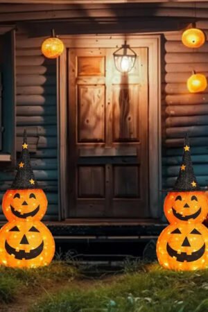 3FT Lighted Halloween Pumpkin Decorations, 2-Piece Set