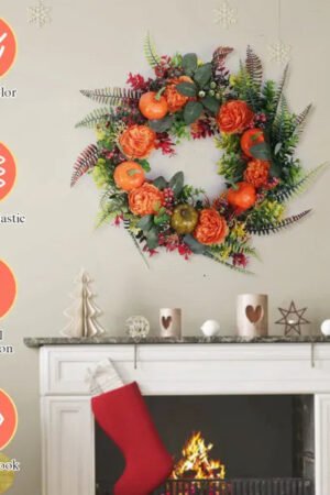 17.71" Autumn Pumpkin Wreath with Leaves & Berries