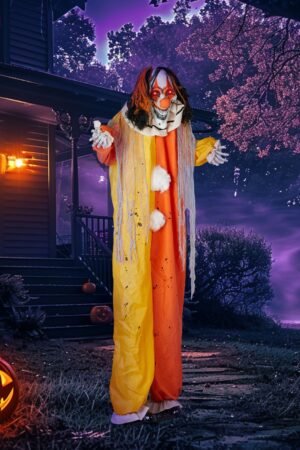 8.2ft Halloween Clown Decoration, Red Eyed Talking Outdoor Prop
