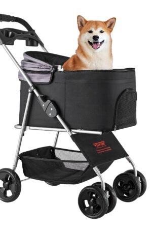 Foldable 4-Wheel Pet Stroller with Detachable Carrier – 35lbs