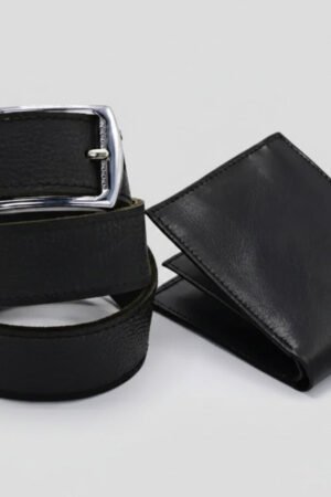 Black Cow Leather Wallet Set