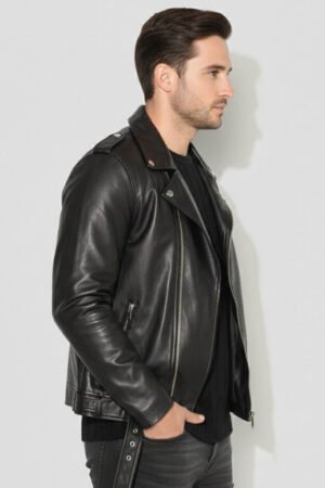 Black Sheep Leather Furry Biker Jacket
