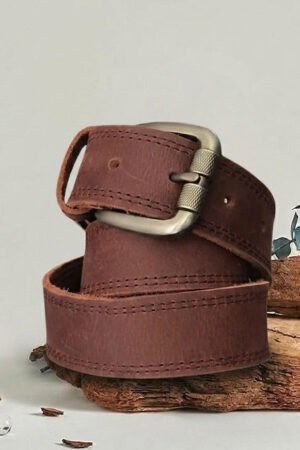 Brown Stitched Leather Belt – Buffalo Hide