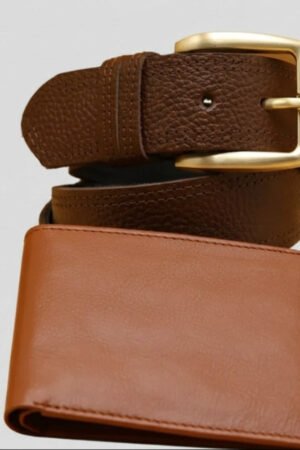 Brown Sheep Leather Belt Wallet Set
