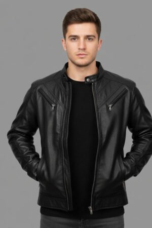 Eagle Black Leather Jacket in Sheep Leather