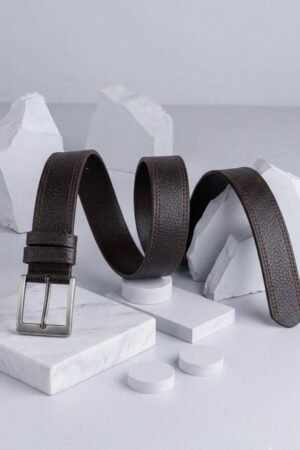 Grey Black Men's Leather Belt – Real Leather, Stitched