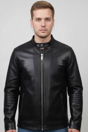 Plain Black Cow Leather Jacket