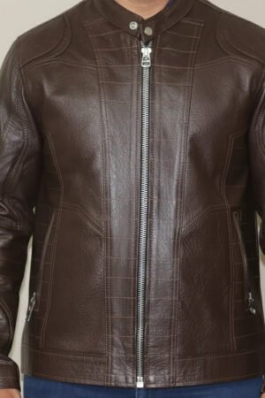 Pure Leather Casual Brown Jacket