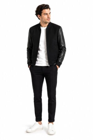 The Apex | Men's Black Plain Suede Hybrid Bomber Jacket