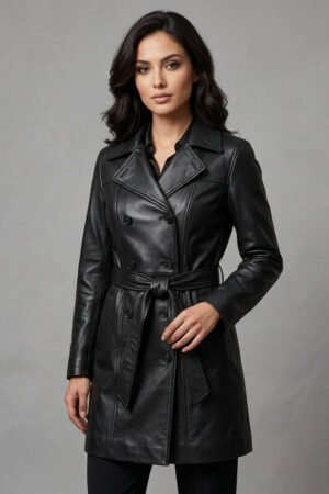 Women's Premium Leather Long Coat WLC02