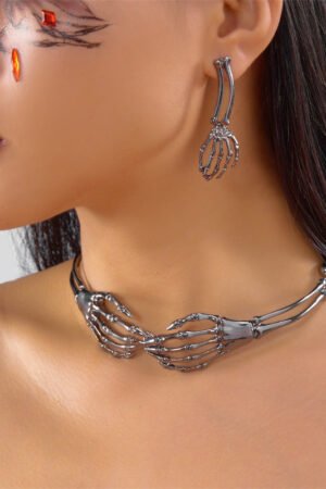 Skeleton Hand Choker Necklace and Earrings Set