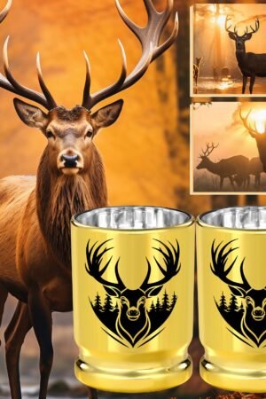 Deer Head Whiskey Glasses Set of 2, Gold Plastic Animal Cups