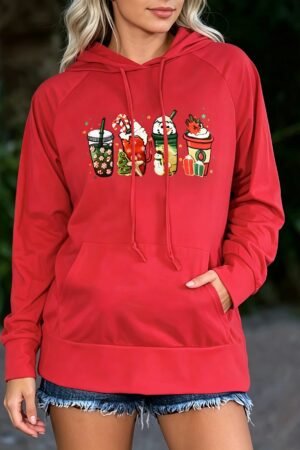 Women’s Christmas Coffee Cup Graphic Hoodie with Kangaroo Pocket