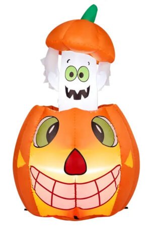 2.8FT Halloween Inflatable Animated Pumpkin Ghost with LEDs