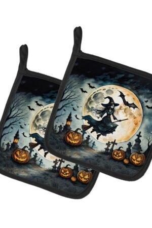 Flying Witch Halloween Pot Holders Set, Heat Resistant