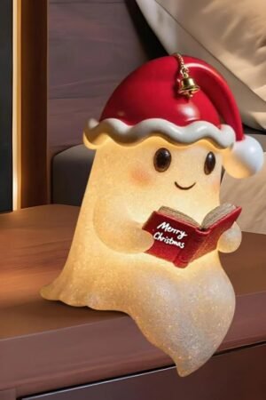Ghost Reading Book Lamp with Christmas Hat, Night Light