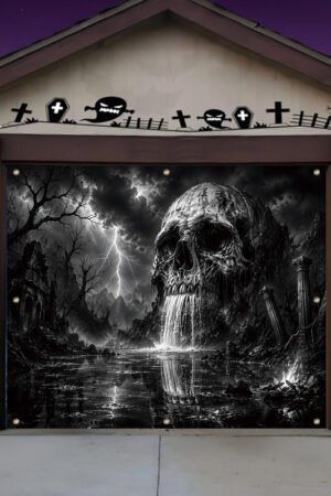Skull And Pumpkin Lantern Decorative Banner