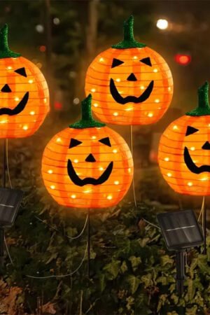 4-Pack Solar Halloween Pumpkin LED Stake Lights